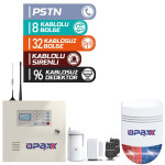KABLOLU SİRENLİ FULL ALARM SETİ AKÜ DAHİL OPAX-2545+BGR-10+AKÜ PSTN PANEL & BGR-10