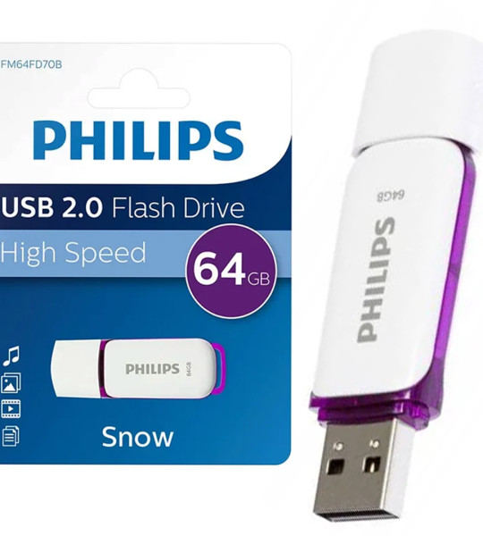 64 GB PHILIPS MOR/BEYAZ SNOW USB 2.0 FLASH BELLEK39345FM64FD70B/00