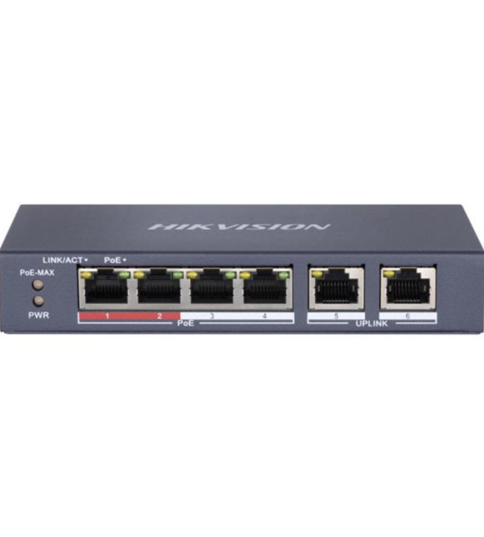 HIKVISION 6 PORT YÖNETİLEMEZ 4 PORT 10/100 POE 2 PORT 10/100 UPLINK POE SWİTCH 35W DS-3E0106P-E/M