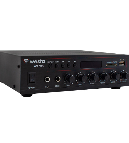 WESTA WM-750U 80W MİNİ 100V/70V/4-16 OHM USB/SD/BLUETOOTH/ UK-2 MİK GİRİŞ TRAFOLU ANFİ14372